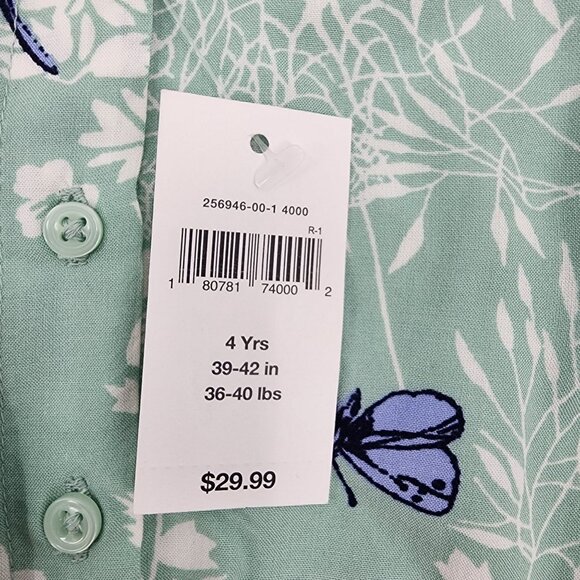 Baby Gap Toddler Girls Size 4 Green Butterfly Print Ruffled Romper Outfit NEW - Picture 4 of 6